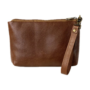 Pocket Zipper Pouch Brown Leather