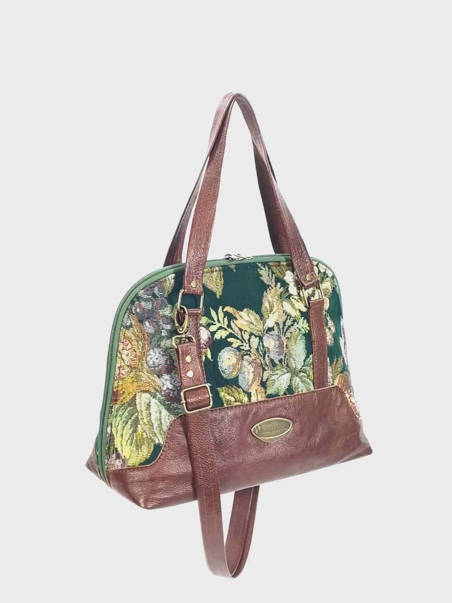 Rebecca’s Emerald Garden Tapestry and Leather Bowler Bag 3D view