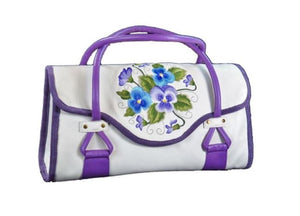 Amy Butler Blossom Handbag Genuine Leather Ivory Embroidered Pansies