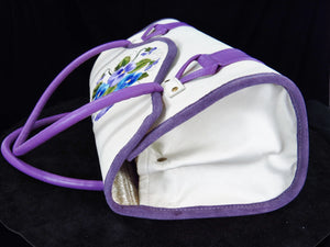 Amy Butler Blossom Handbag Genuine Leather Ivory Embroidered Pansies side view
