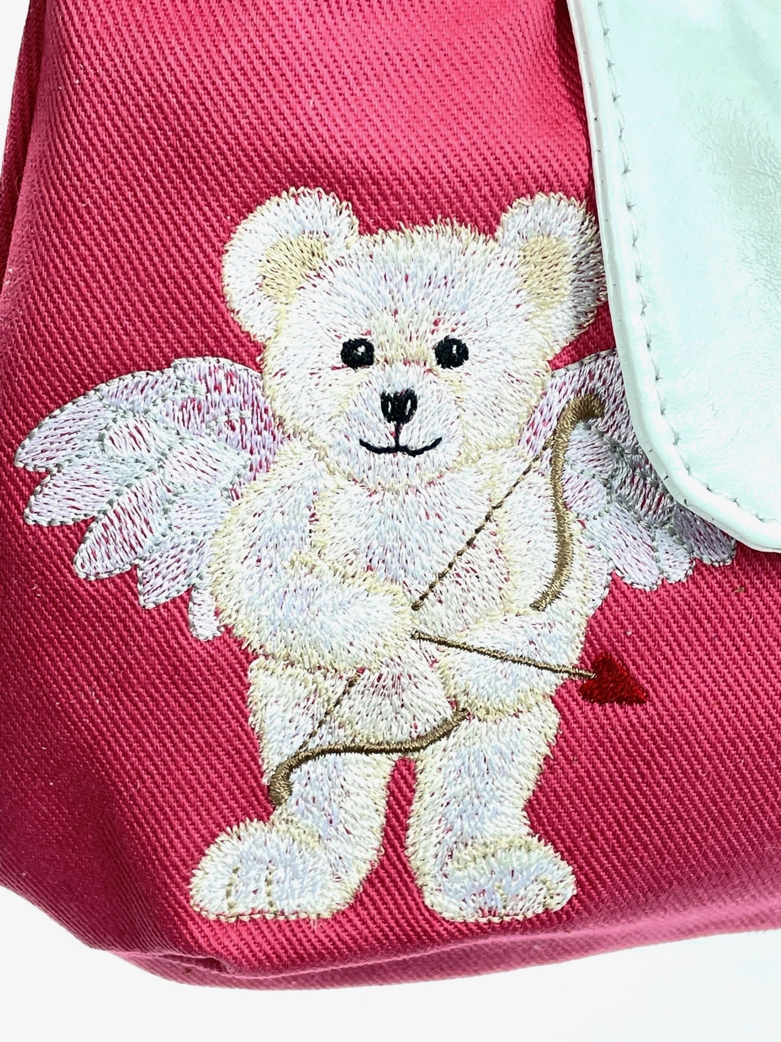 Angel Bear on Pink Denim Mini Hobo bear embroidery