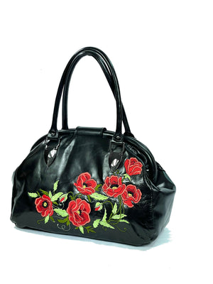 Annabelle Doctor Bag Black Leather Poppies
