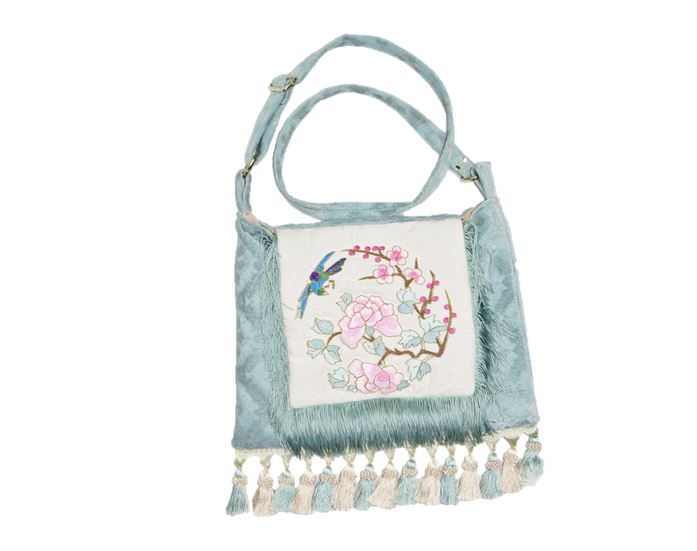 Asian Embroidered Boho Cottagecore Fringe Bag