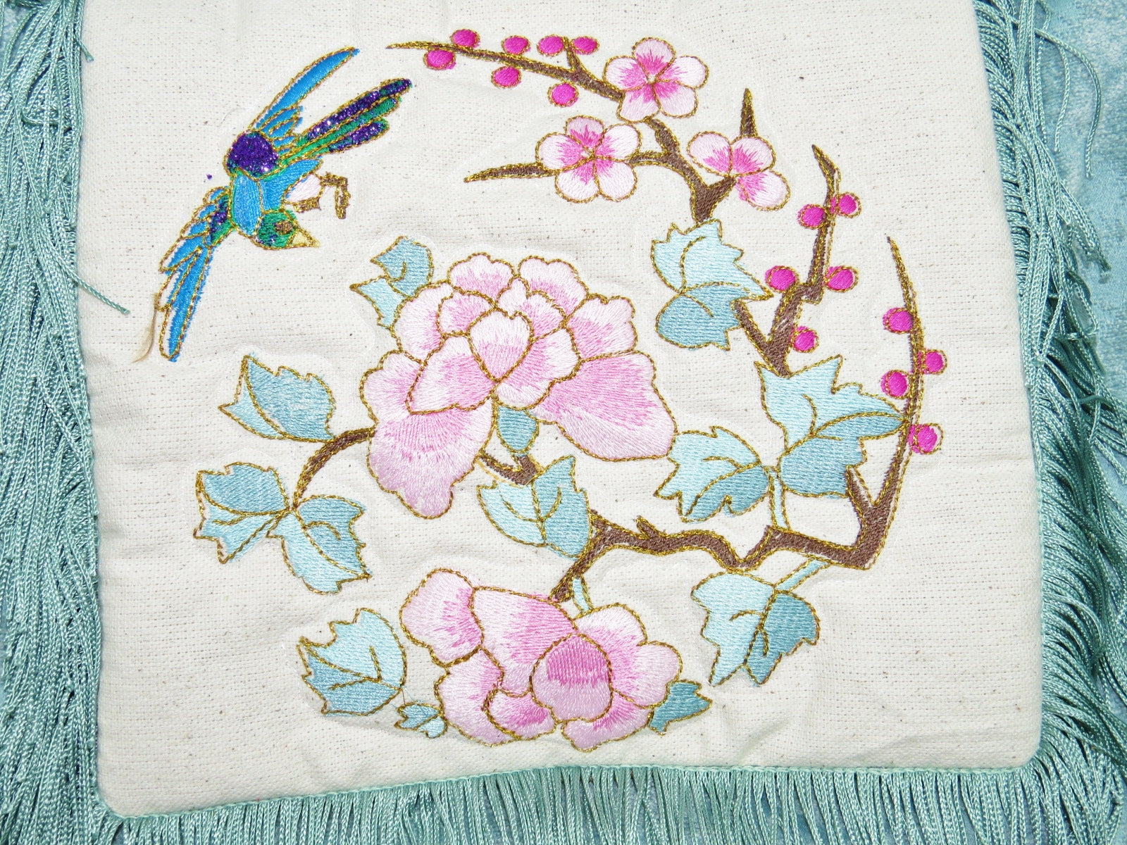 Asian Embroidered Boho Cottagecore Fringe Bag close-up