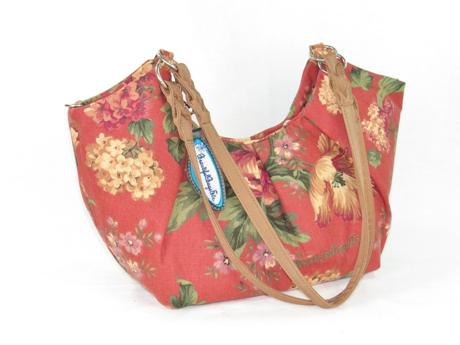 Autumn Floral Print on Canvas Tote Style Handbag