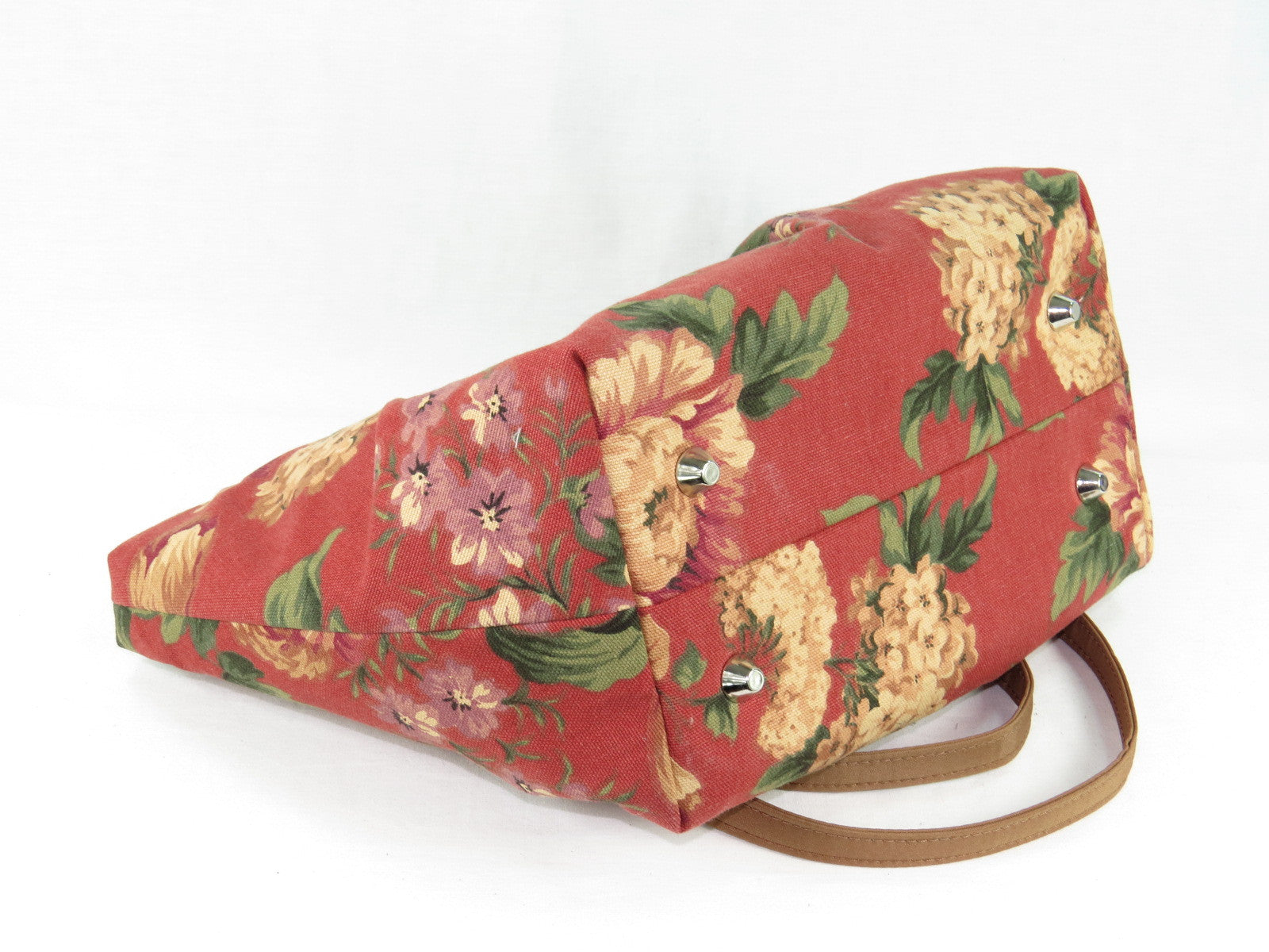 Autumn Floral Print on Canvas Tote Style Handbag bottom view