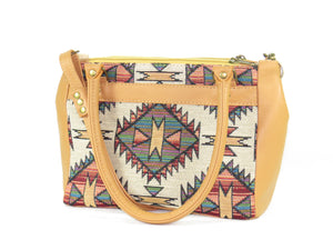 Aztec Tapestry and Leather Satchel Handbag back side
