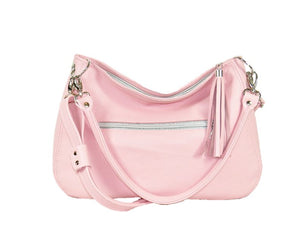 Baby Pink Leather Slouchy Hobo Handbag relaxed handle view