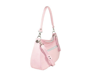 Baby Pink Leather Slouchy Hobo Handbag side view