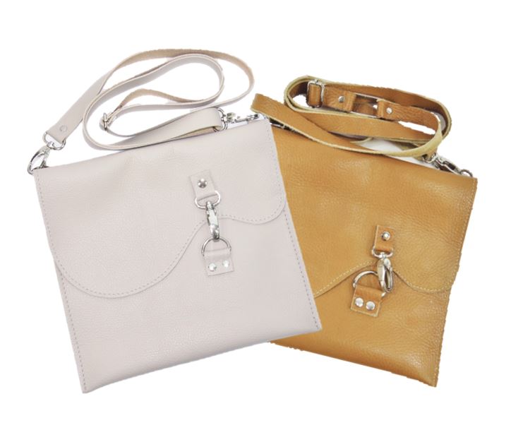 Basic Leather Cross Body Light Grey and Golden Tan