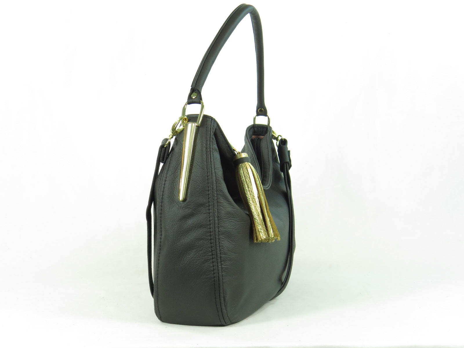 Basic Black Leather Slouchy Hobo side view