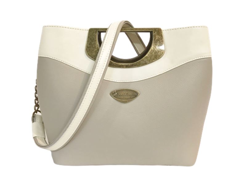 Beige and Ivory Tone-on-tone Leather Purse back view