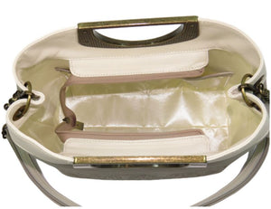 Beige and Ivory Tone-on-tone Leather Purse interior view