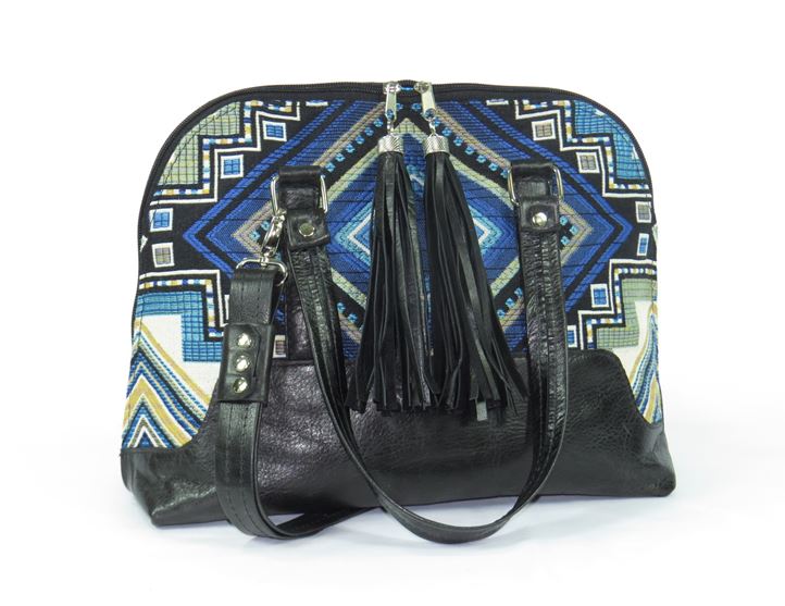 Black Leather Blue Diamond Bowler Bag
