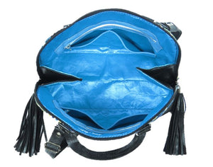 Black Leather Blue Diamond Bowler Bag interior view