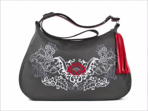 Black Leather Gothic Embroidered Classic Hobo Bag 3D view