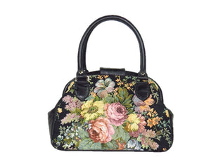 Black Leather and Rose Bouquet Tapestry Doctor Bag back view
