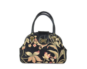 Black Leather and Tapestry Butterfly Doctor Bag