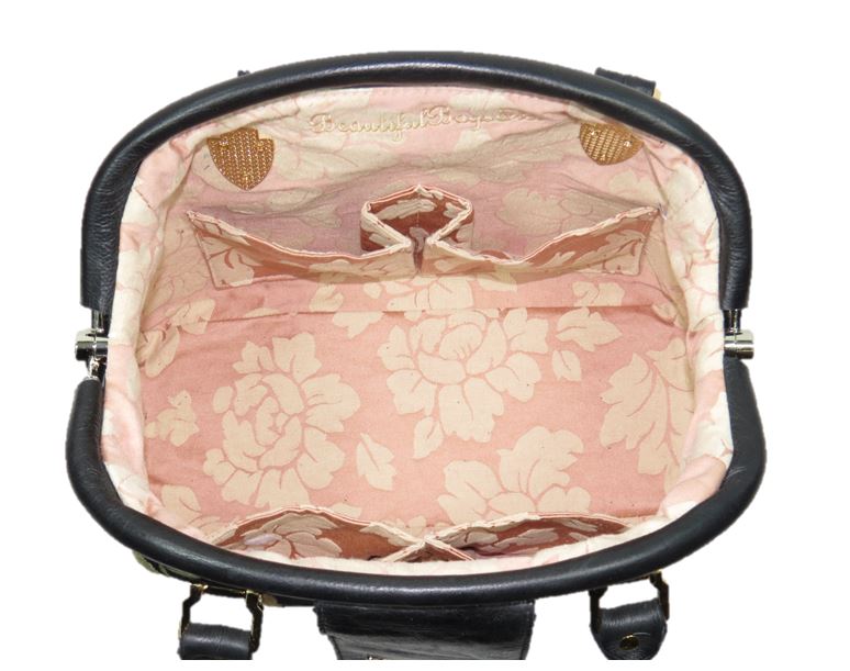 Black Leather and Tapestry Butterfly Doctor Bag interior view
