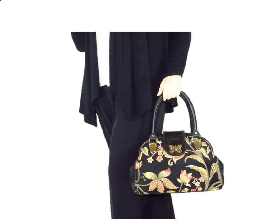Black Leather and Tapestry Butterfly Doctor Bag model view