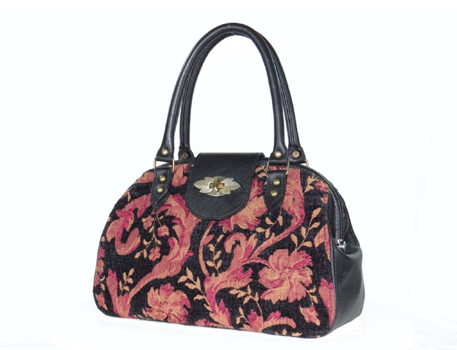 Black Leather and Tapestry Mary Poppins Doctor Bag