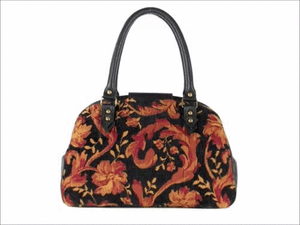 Black Leather and Tapestry Mary Poppins Doctor Bag 3D view