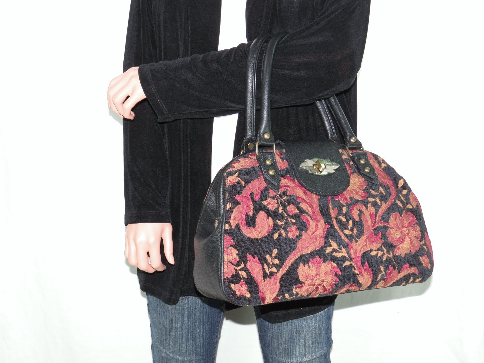 Black Leather and Tapestry Mary Poppins Doctor Bag model