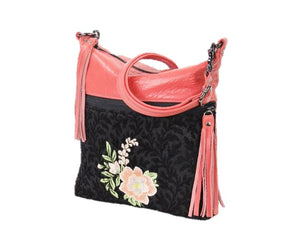 Black and Coral Leather Cross Body Bag