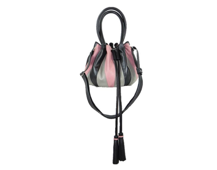 Black and Pink Leather Harlequin Cinch Bag