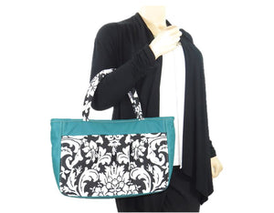Black and White Acanthus Print and Genuine Leather Tote model