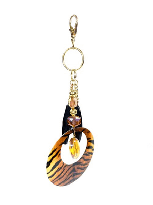 Black and Gold Tiger Stripe Purse Keychain Bling
