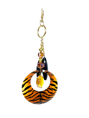 Black and Gold Tiger Stripe Purse Keychain Bling