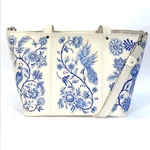 Blue Willow Embroidered Leather Tote