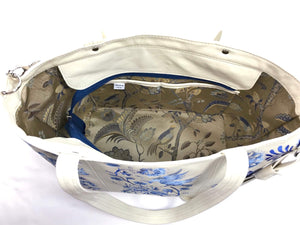 Blue Willow Embroidered Leather Tote interior view