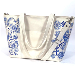 Blue Willow Embroidered Leather Tote pocket side