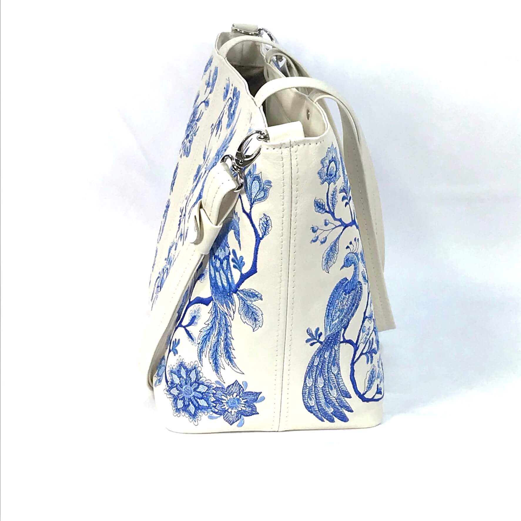Blue Willow Embroidered Leather Tote side view