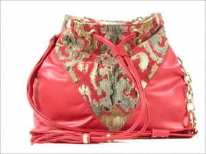 Boho Bucket Bag Red Leather and Tapestry Cross Body 3D view