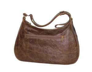 Brown Leather Embroidered Classic Hobo Bag back view