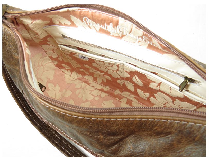 Brown Leather Embroidered Classic Hobo Bag interior