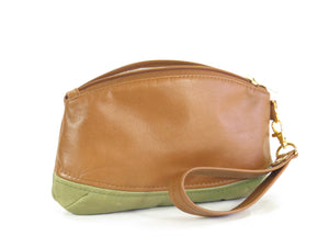 Brown and Green Leather Wristlet reverse side