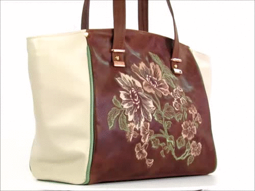 Brown and Ivory Leather Tote