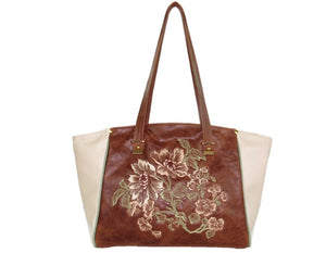 Brown and Ivory Leather Tote