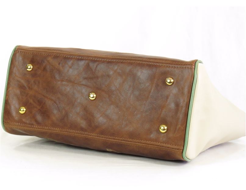 Brown and Ivory Leather Tote bottom