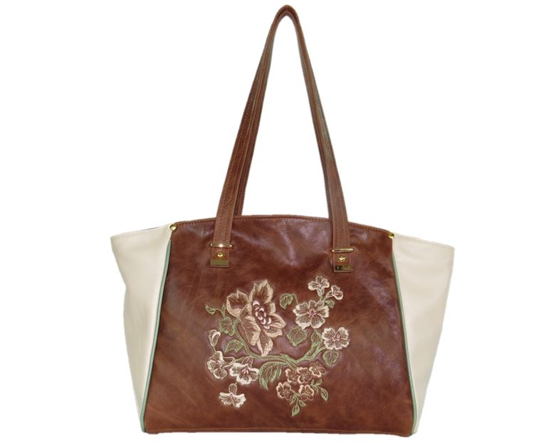 Brown and Ivory Leather Tote opposite side
