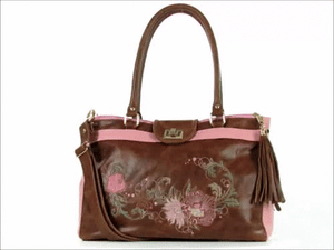 Brown and Pink Leather Sectional Satchel 3D view