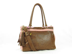 Brown and Pink Leather Sectional Satchel back view