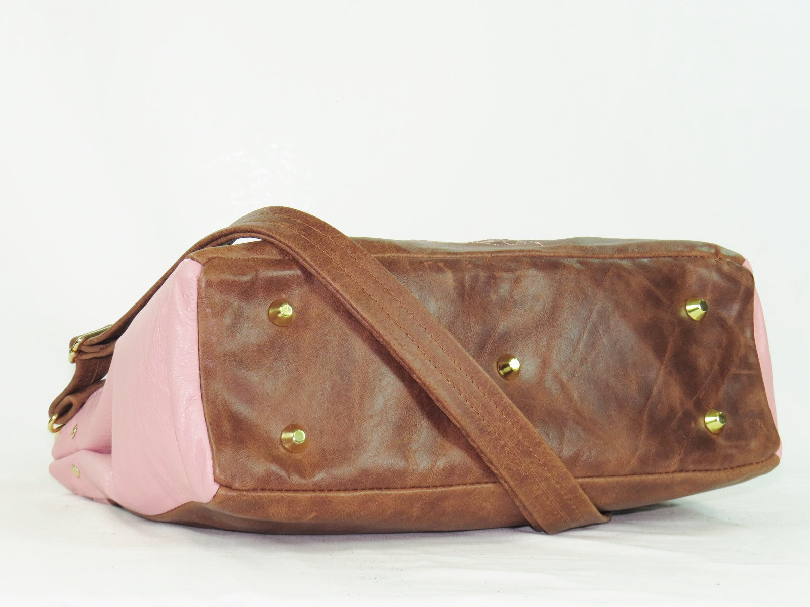 Brown and Pink Leather Sectional Satchel base view