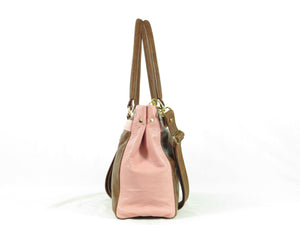 Brown and Pink Leather Sectional Satchel side view