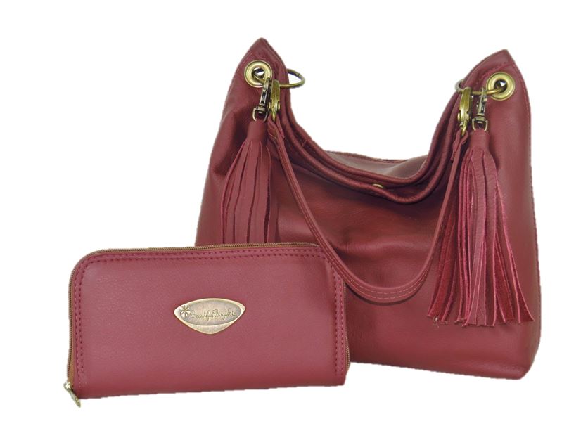 Burgundy Leather Wallet with matching slouchy hobo bag
