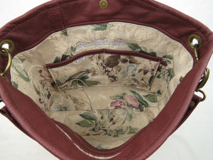 Burgundy Slouchy Hobo Leather Bag interior pockets